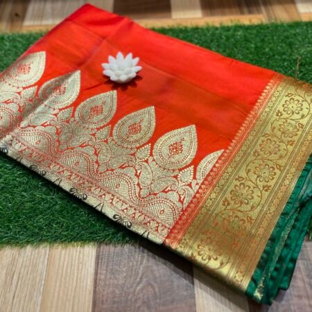 Orange and Green Katan Banarasi Saree
