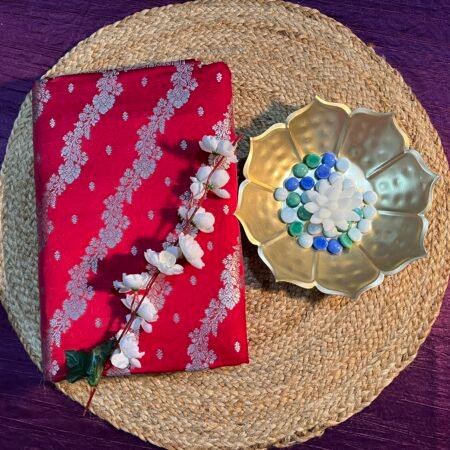 Maroon Katan Banarasi Silk Saree with Silver Floral Embroidery