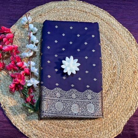 Navy Blue Katan Banarasi Silk Saree with Intricate Silver Embroidery